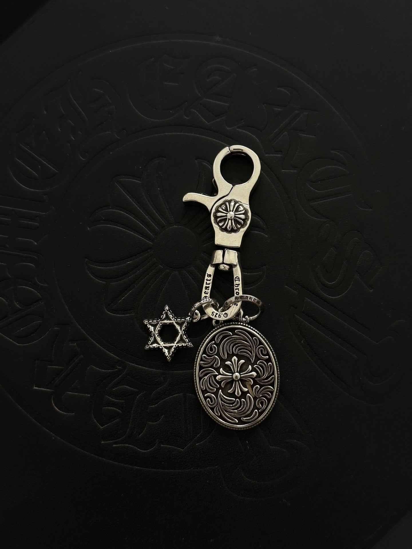 Chrome Hearts Silver Keychain with Star of David and Medallion